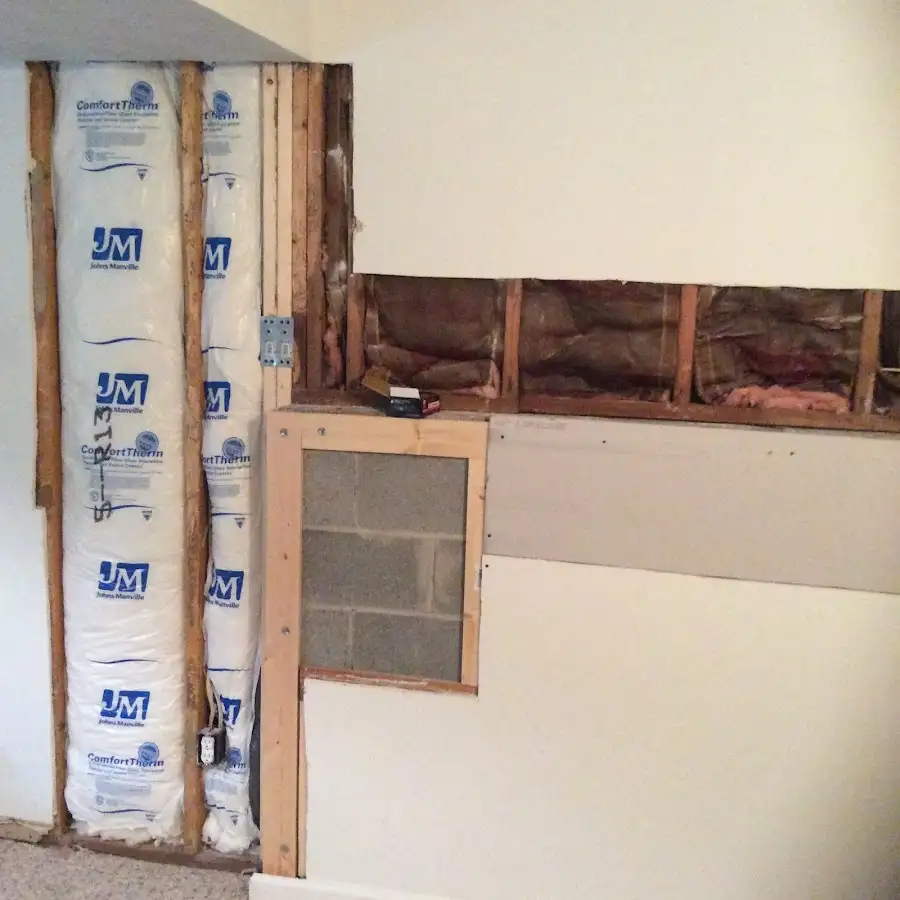 Wall insulation replacement during Basement Flood Cleanup in Southbridge Town